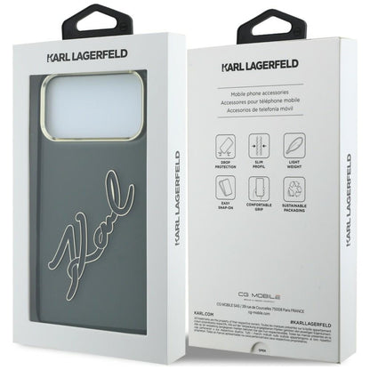 Funda para Apple iPhone 18 Pro / 17 Pro, Karl Lagerfeld, IML Gran Logo de Resina y Marco Metálico, Negra