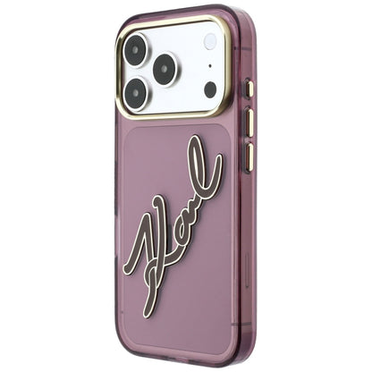 Funda para Apple iPhone 18 Pro / 17 Pro, Karl Lagerfeld, IML Gran Logo de Resina con Firma y Marco Metálico, Burdeos