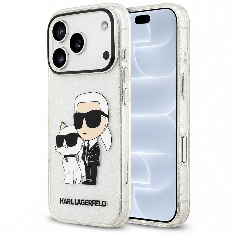 Funda para Apple iPhone 18 Pro / 17 Pro, Karl Lagerfeld, IML Glitter Karl and Choupette NFT, Transparente