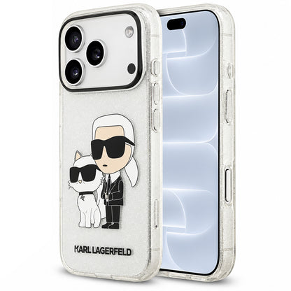 Funda para Apple iPhone 18 Pro / 17 Pro, Karl Lagerfeld, IML Glitter Karl and Choupette NFT, Transparente