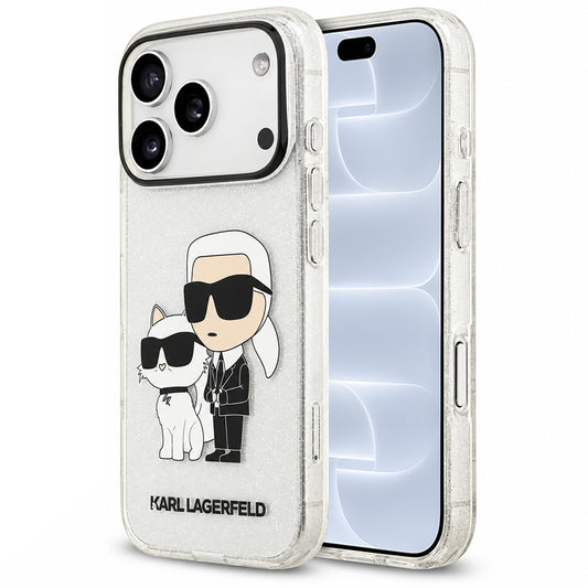 Funda para Apple iPhone 18 Pro / 17 Pro, Karl Lagerfeld, IML Glitter Karl and Choupette NFT, Transparente