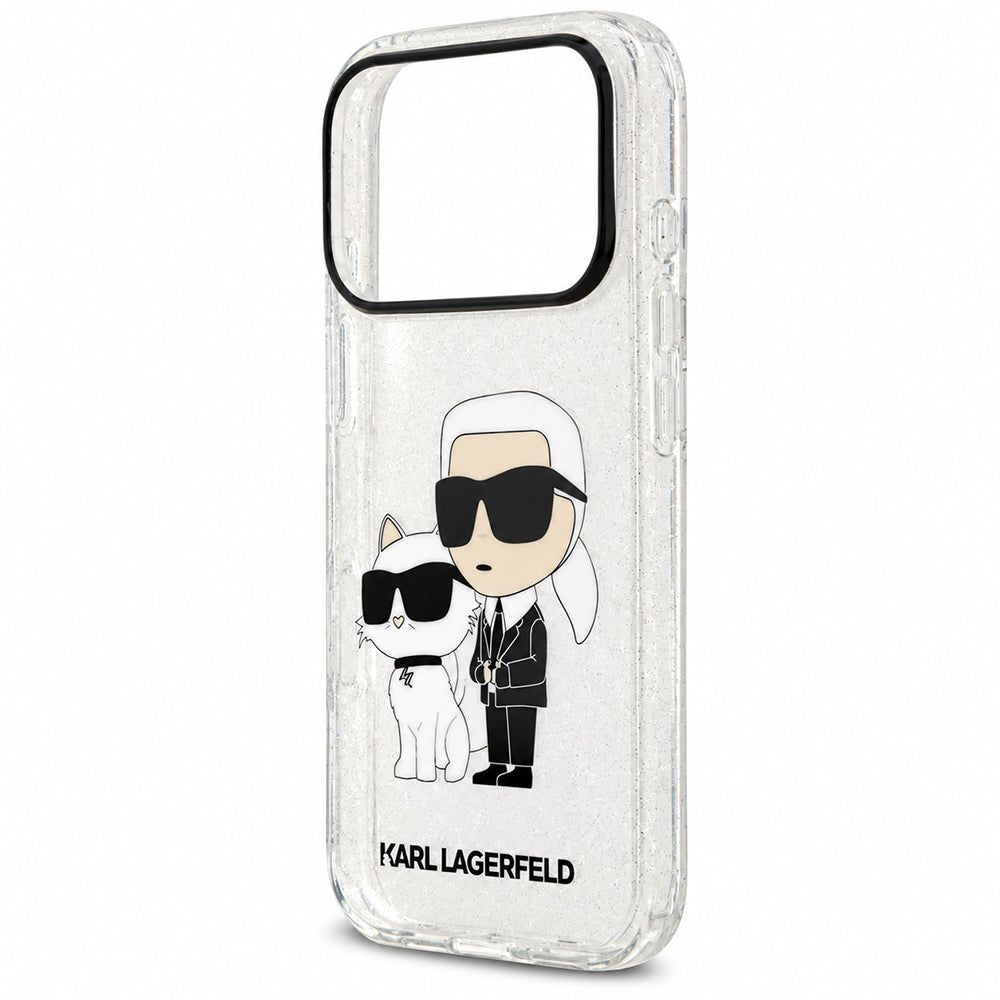 Funda para Apple iPhone 18 Pro / 17 Pro, Karl Lagerfeld, IML Glitter Karl and Choupette NFT, Transparente