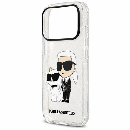 Funda para Apple iPhone 18 Pro / 17 Pro, Karl Lagerfeld, IML Glitter Karl and Choupette NFT, Transparente