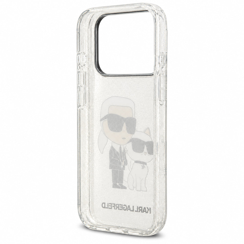 Funda para Apple iPhone 18 Pro / 17 Pro, Karl Lagerfeld, IML Glitter Karl and Choupette NFT, Transparente