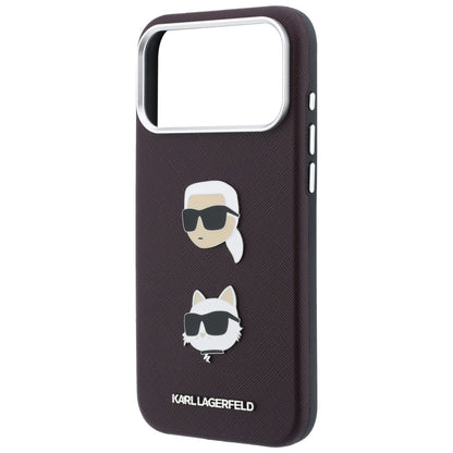 Funda para Apple iPhone 18 Pro / 17 Pro, Karl Lagerfeld, Saffiano Crossbody Karl & Choupette Head's Pins Logo, color burdeos