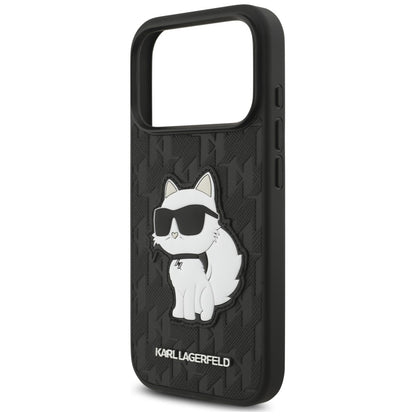 Case for Apple iPhone 18 Pro / 17 Pro, Karl Lagerfeld, Saffiano Mono Patch Choupette, Black