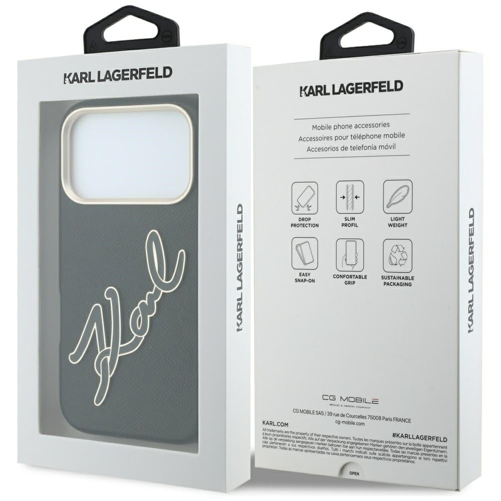 Funda para Apple iPhone 18 Pro / 17 Pro, Karl Lagerfeld, Logo de Resina Grande Suave, Negra
