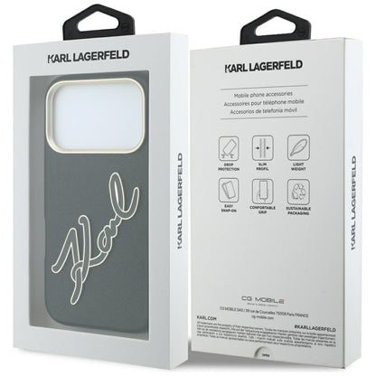 Funda para Apple iPhone 18 Pro / 17 Pro, Karl Lagerfeld, Logo de Resina Grande Suave, Negra