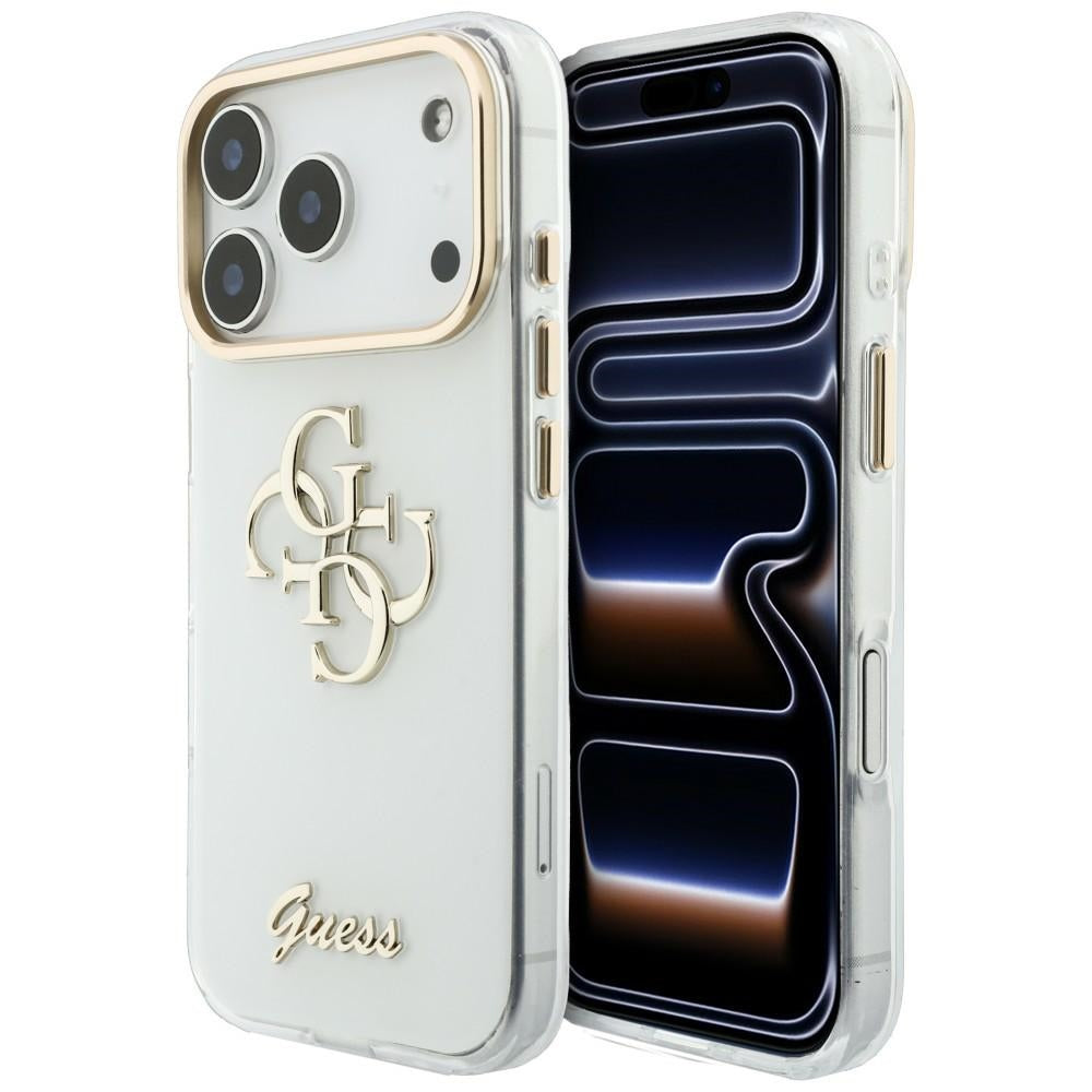 Funda para Apple iPhone 18 Pro, Guess, IML 4G Metal Script, Blanca