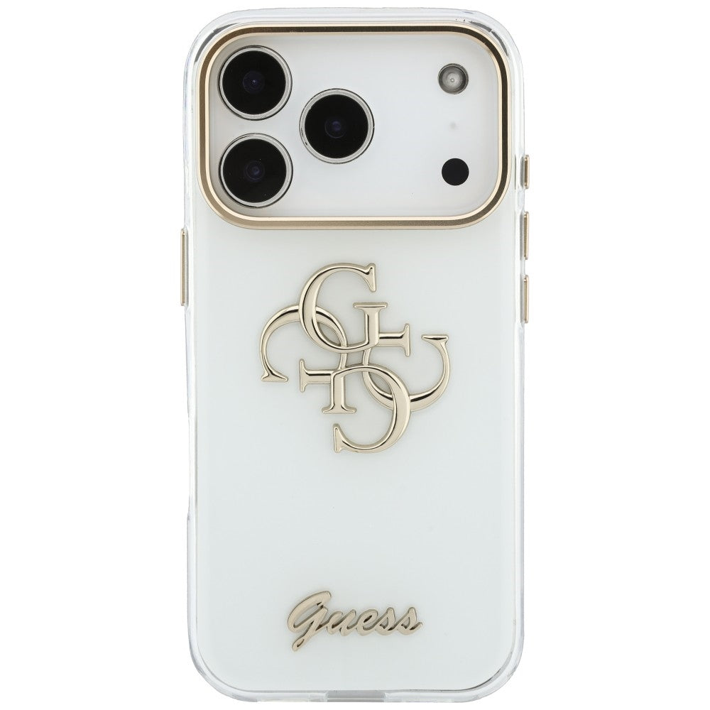 Funda para Apple iPhone 18 Pro, Guess, IML 4G Metal Script, Blanca