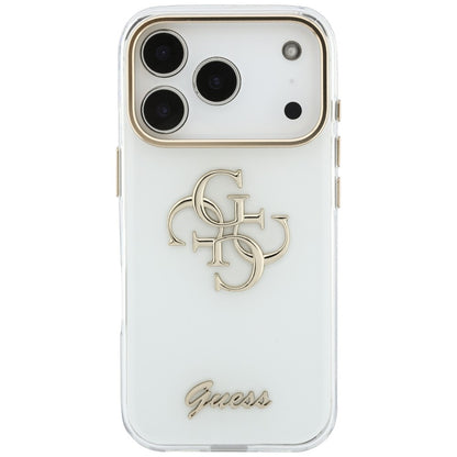 Funda para Apple iPhone 18 Pro, Guess, IML 4G Metal Script, Blanca