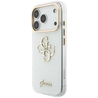 Funda para Apple iPhone 18 Pro, Guess, IML 4G Metal Script, Blanca