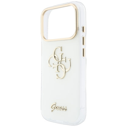 Funda para Apple iPhone 18 Pro, Guess, IML 4G Metal Script, Blanca