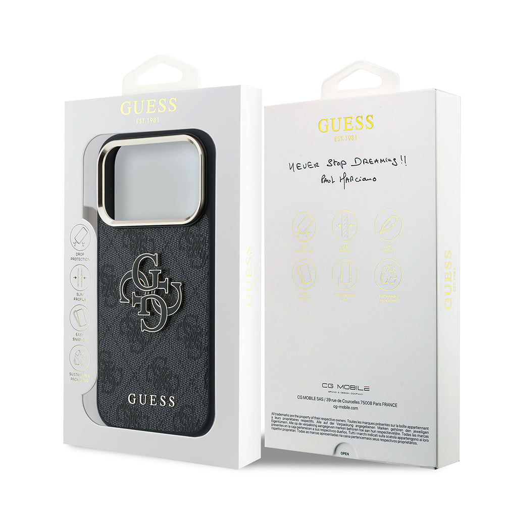 Funda para Apple iPhone 18 Pro Max / 17 Pro Max, Guess, Logo Grande 4G de Resina, Negra
