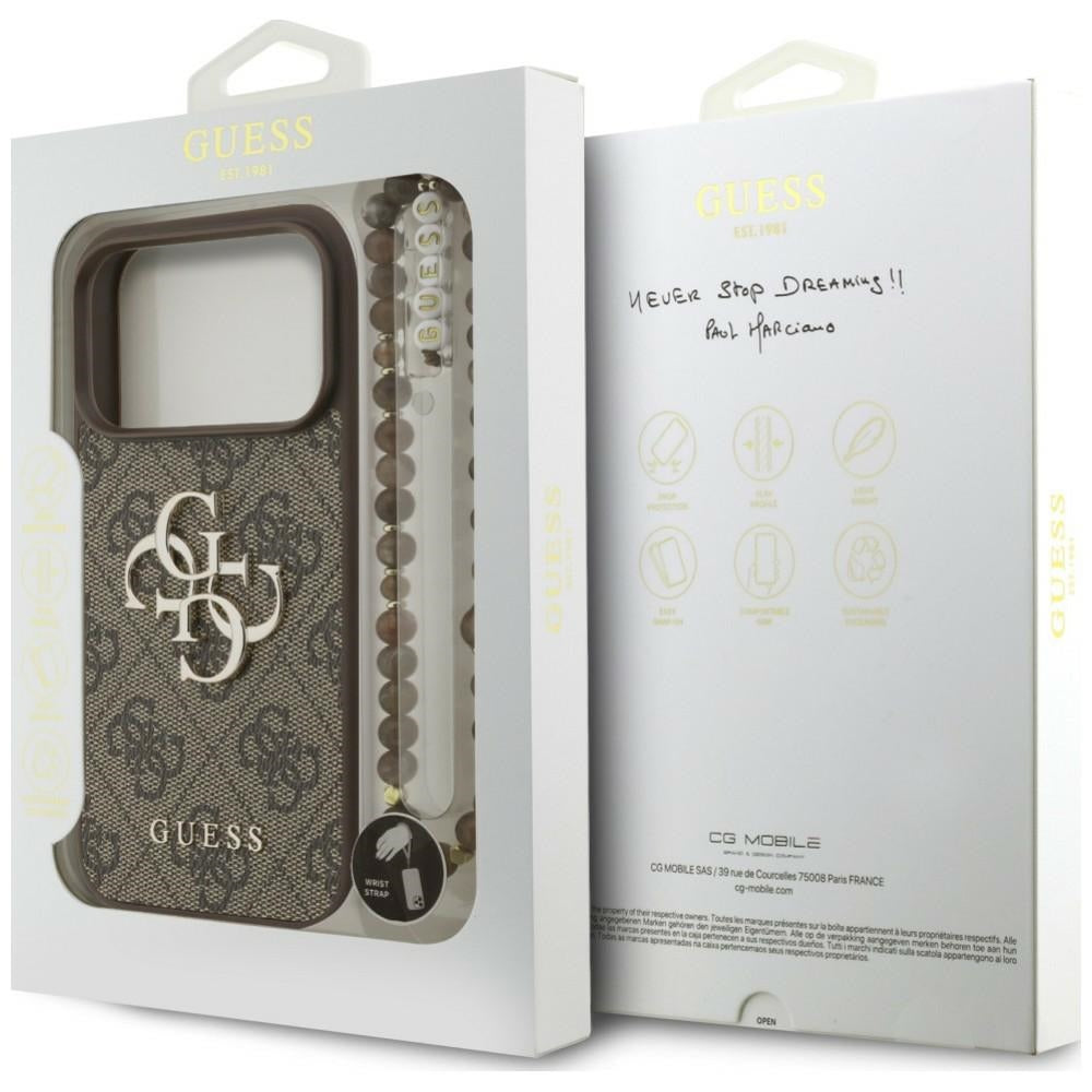 Funda para Apple iPhone 18 Pro Max / 17 Pro Max, Guess, 4G Classic Logo con Correa, Marrón