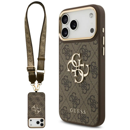 Funda para Apple iPhone 18 Pro Max / 17 Pro Max, Guess, Big 4G Classic Logo & Big Strap Metal Buttons, marrón