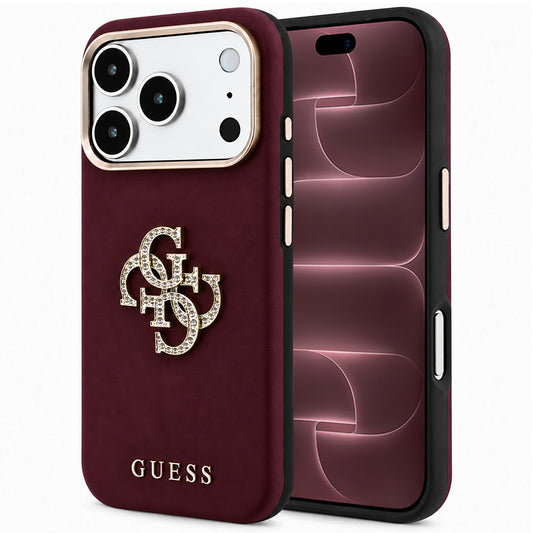 Funda para Apple iPhone 18 Pro Max / 17 Pro Max, Guess, Logo Grande de Strass Suave, Burdeos