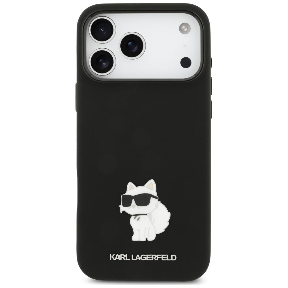 Funda para Apple iPhone 18 Pro Max / 17 Pro Max, Karl Lagerfeld, Choupette Metal Pin, negra