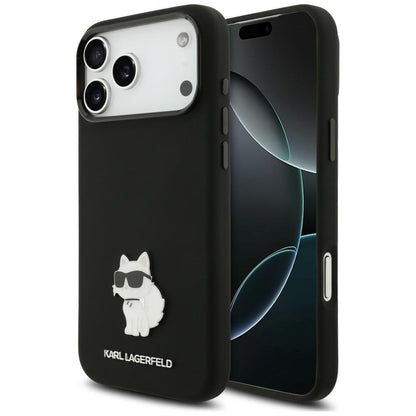 Funda para Apple iPhone 18 Pro Max / 17 Pro Max, Karl Lagerfeld, Choupette Metal Pin, negra
