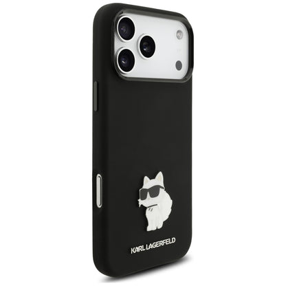 Funda para Apple iPhone 18 Pro Max / 17 Pro Max, Karl Lagerfeld, Choupette Metal Pin, negra