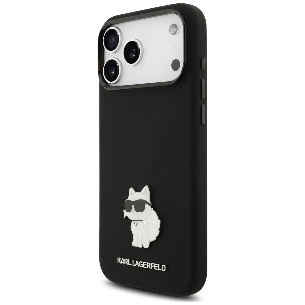 Funda para Apple iPhone 18 Pro Max / 17 Pro Max, Karl Lagerfeld, Choupette Metal Pin, negra