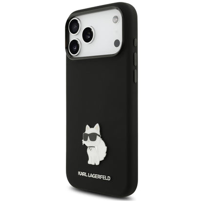 Funda para Apple iPhone 18 Pro Max / 17 Pro Max, Karl Lagerfeld, Choupette Metal Pin, negra