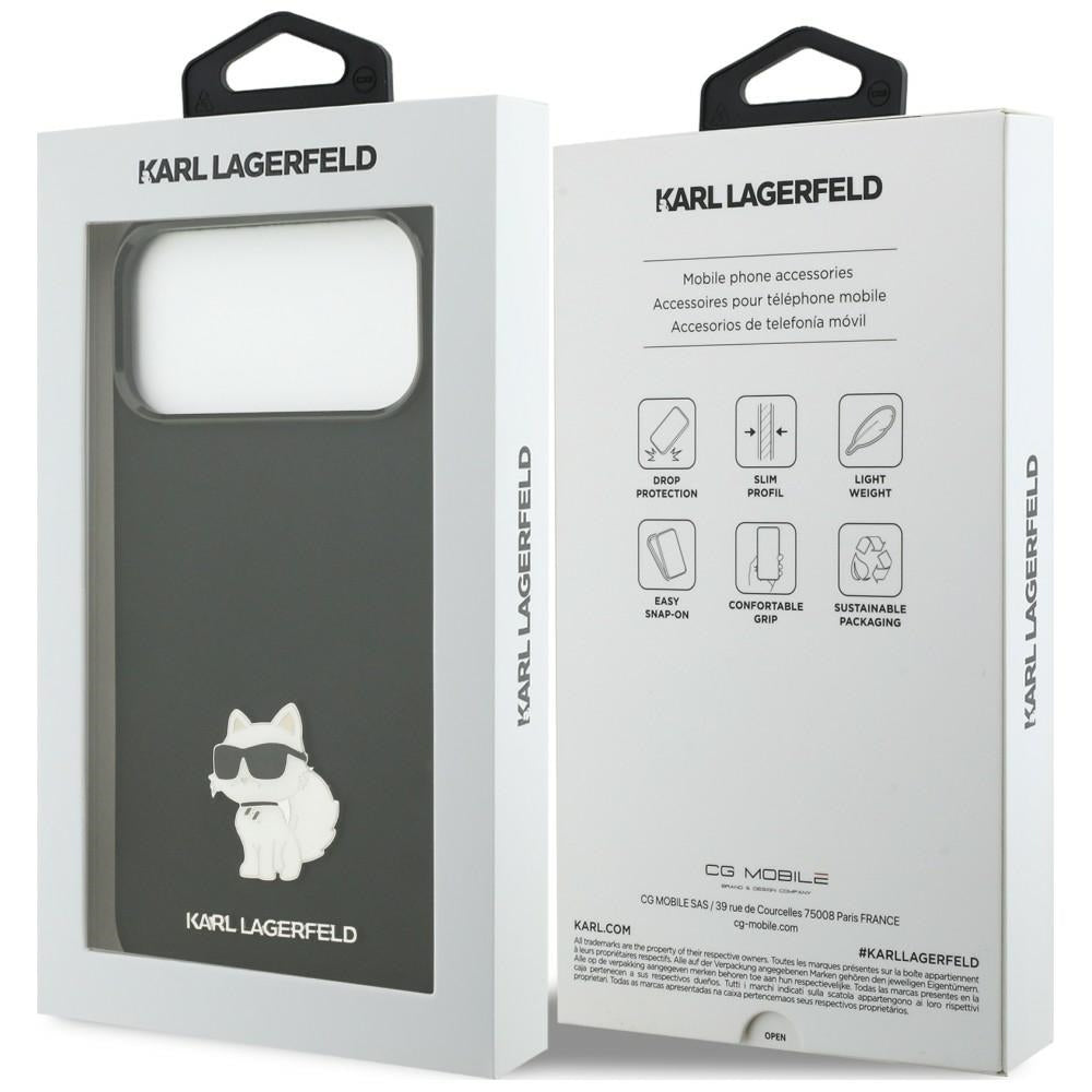 Funda para Apple iPhone 18 Pro Max / 17 Pro Max, Karl Lagerfeld, Choupette Metal Pin, negra