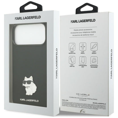 Funda para Apple iPhone 18 Pro Max / 17 Pro Max, Karl Lagerfeld, Choupette Metal Pin, negra