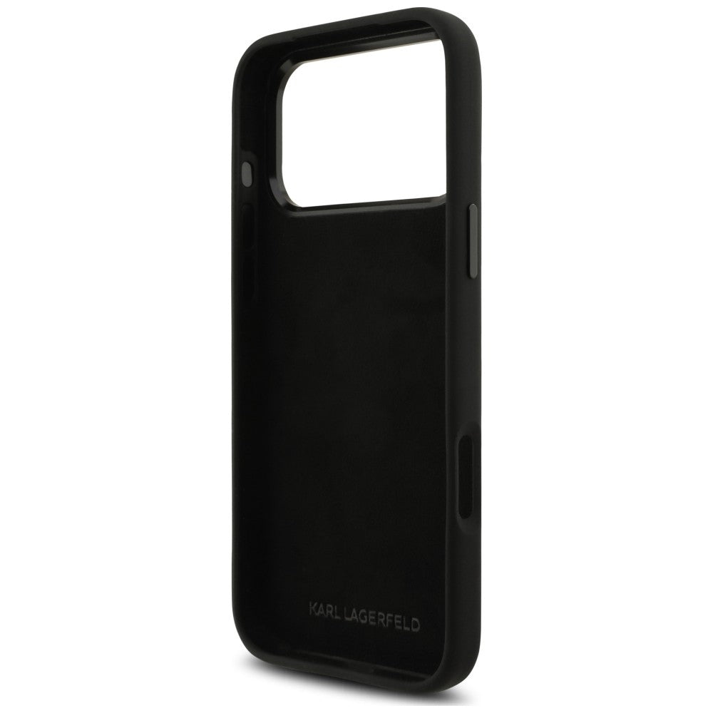 Funda para Apple iPhone 18 Pro Max / 17 Pro Max, Karl Lagerfeld, Choupette Metal Pin, negra