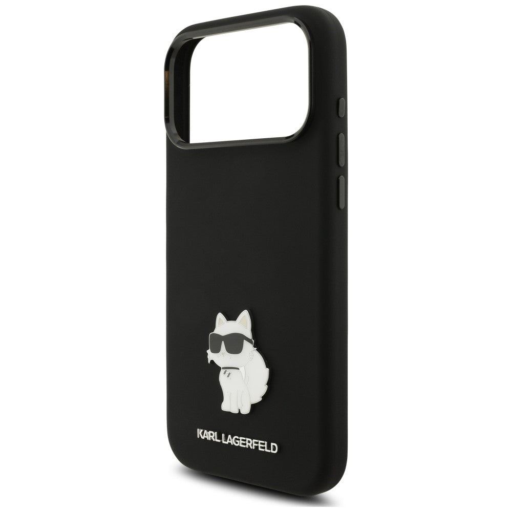 Funda para Apple iPhone 18 Pro Max / 17 Pro Max, Karl Lagerfeld, Choupette Metal Pin, negra