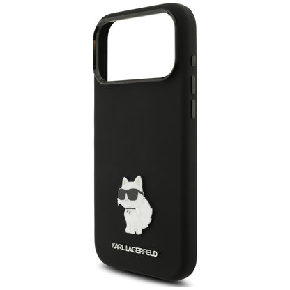 Funda para Apple iPhone 18 Pro Max / 17 Pro Max, Karl Lagerfeld, Choupette Metal Pin, negra