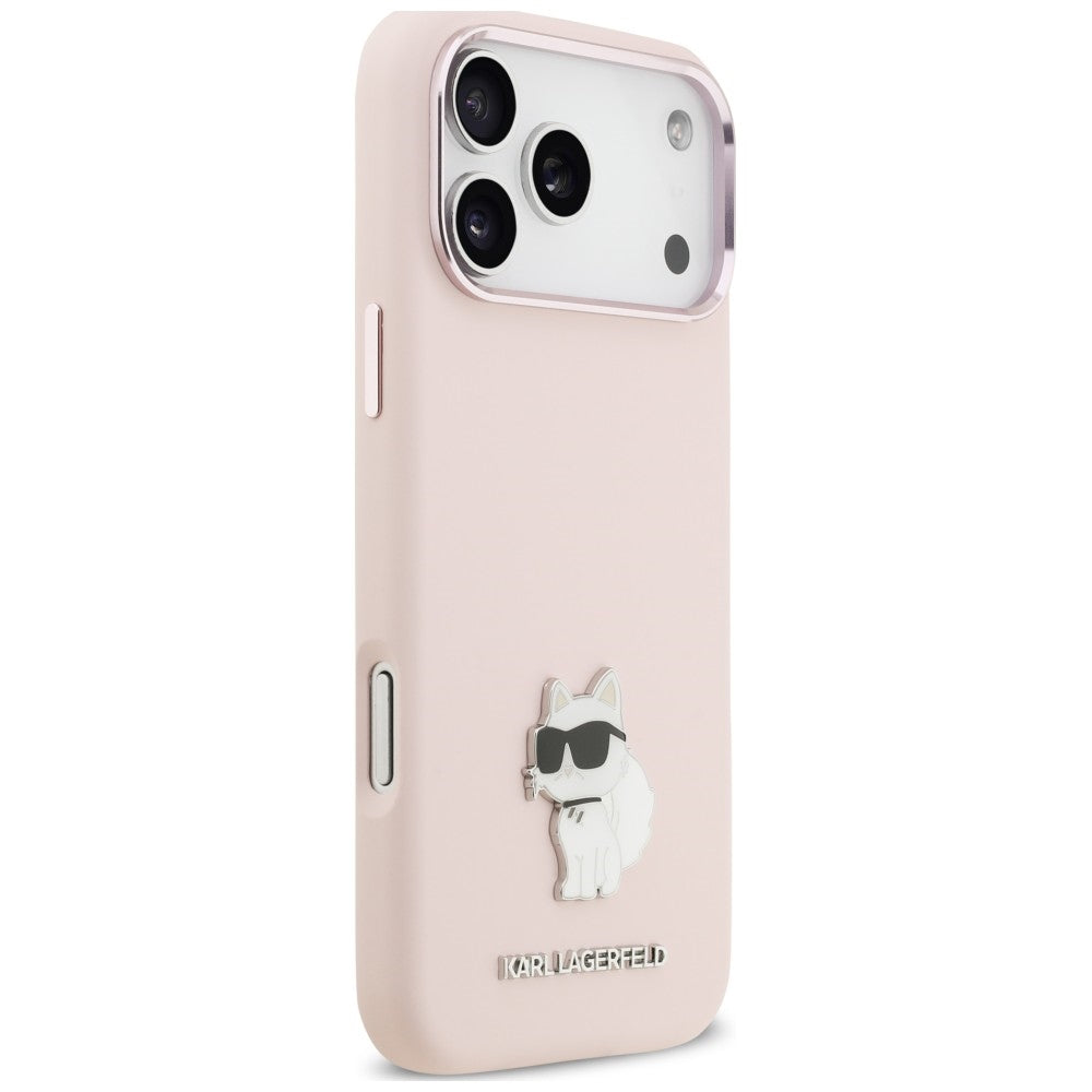 Funda para Apple iPhone 18 Pro Max / 17 Pro Max, Karl Lagerfeld, Choupette Metal Pin, rosa
