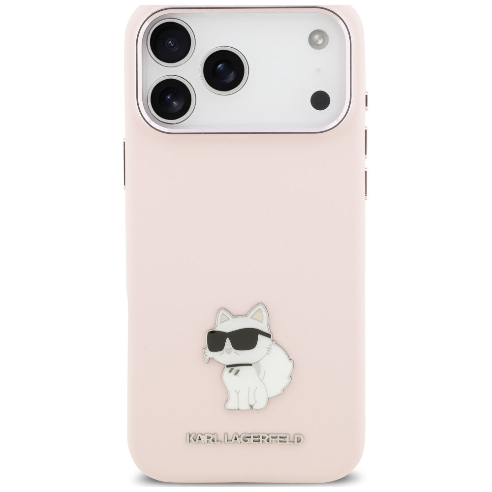Funda para Apple iPhone 18 Pro Max / 17 Pro Max, Karl Lagerfeld, Choupette Metal Pin, rosa