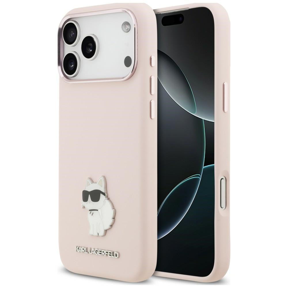 Funda para Apple iPhone 18 Pro Max / 17 Pro Max, Karl Lagerfeld, Choupette Metal Pin, rosa