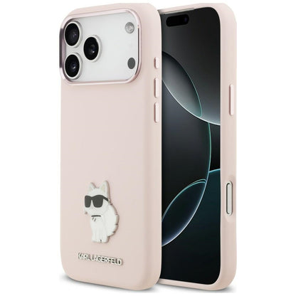 Funda para Apple iPhone 18 Pro Max / 17 Pro Max, Karl Lagerfeld, Choupette Metal Pin, rosa