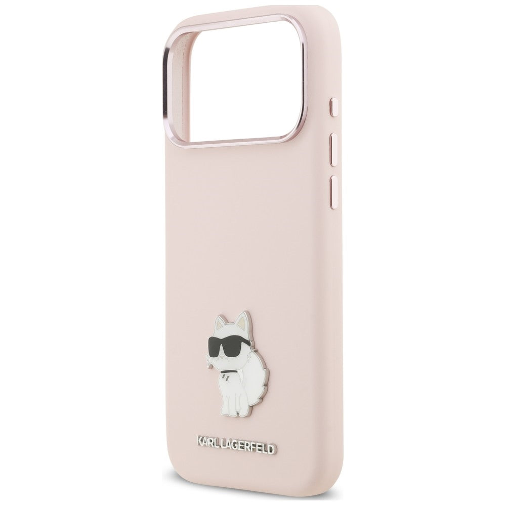 Funda para Apple iPhone 18 Pro Max / 17 Pro Max, Karl Lagerfeld, Choupette Metal Pin, rosa