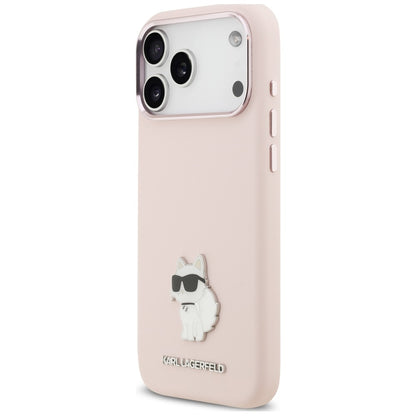 Funda para Apple iPhone 18 Pro Max / 17 Pro Max, Karl Lagerfeld, Choupette Metal Pin, rosa