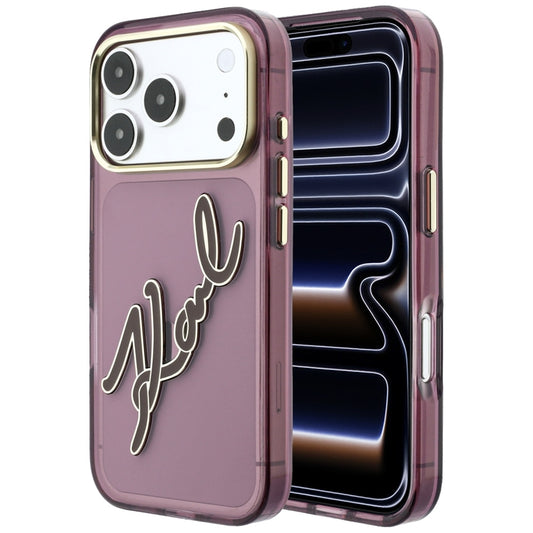 Funda para Apple iPhone 18 Pro Max / 17 Pro Max, Karl Lagerfeld, IML Gran Firma Resina Logo Marco Metálico, Burdeos