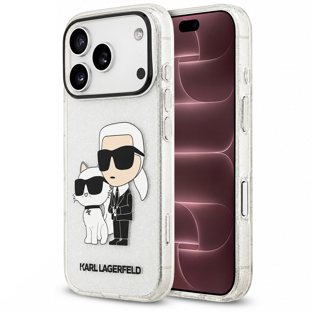 Funda para Apple iPhone 18 Pro Max / 17 Pro Max, Karl Lagerfeld, IML Glitter Karl and Choupette NFT, Transparente