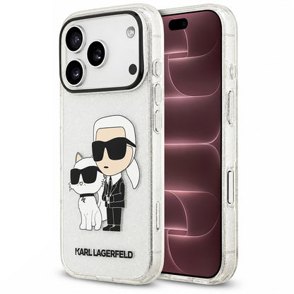 Funda para Apple iPhone 18 Pro Max / 17 Pro Max, Karl Lagerfeld, IML Glitter Karl and Choupette NFT, Transparente