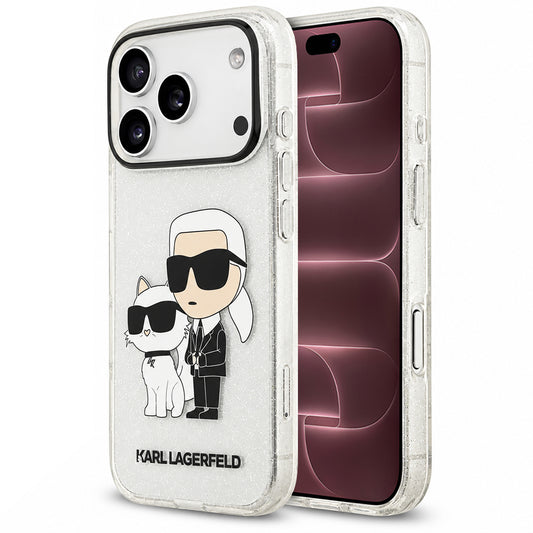 Funda para Apple iPhone 18 Pro Max / 17 Pro Max, Karl Lagerfeld, IML Glitter Karl and Choupette NFT, Transparente