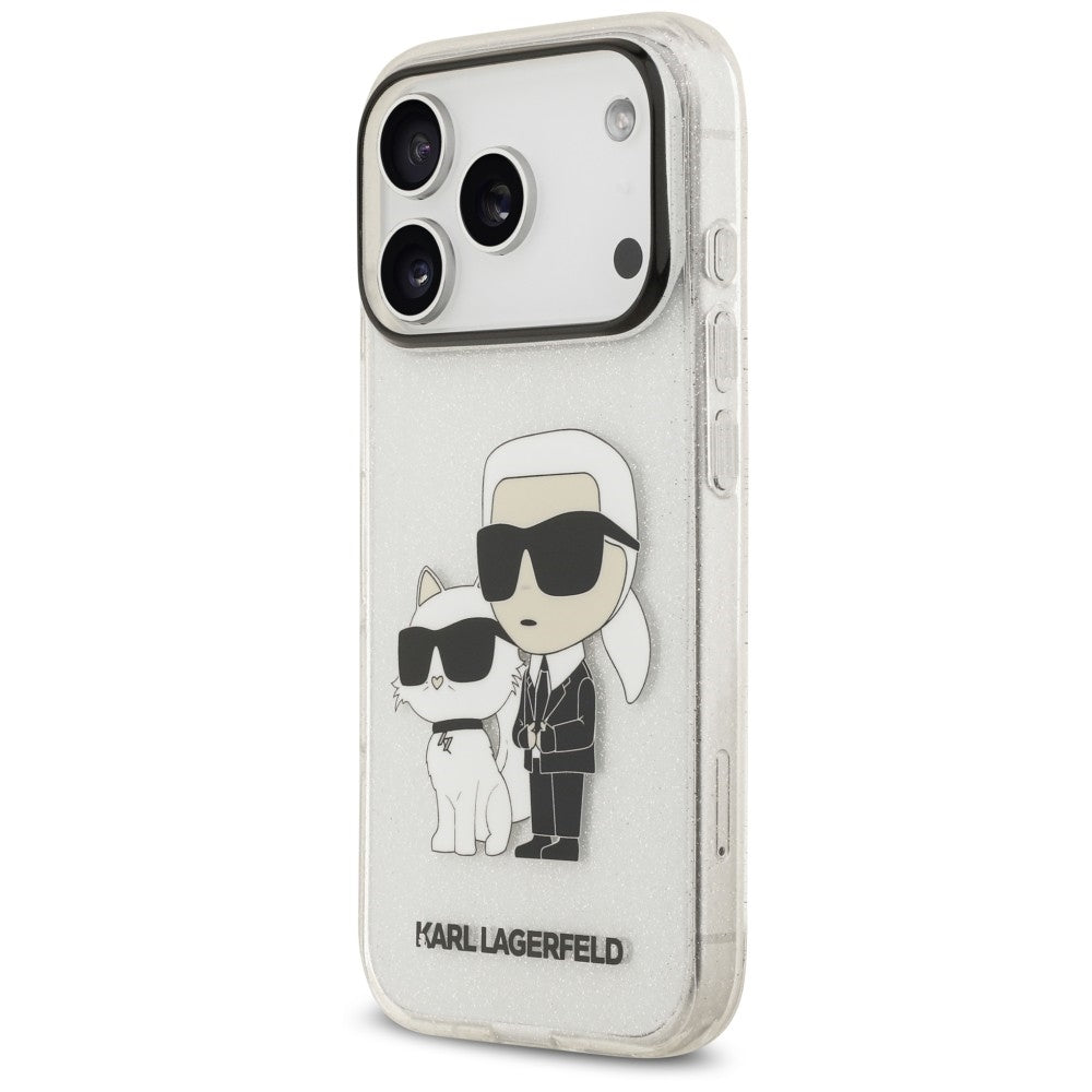 Funda para Apple iPhone 18 Pro Max / 17 Pro Max, Karl Lagerfeld, IML Glitter Karl and Choupette NFT, Transparente