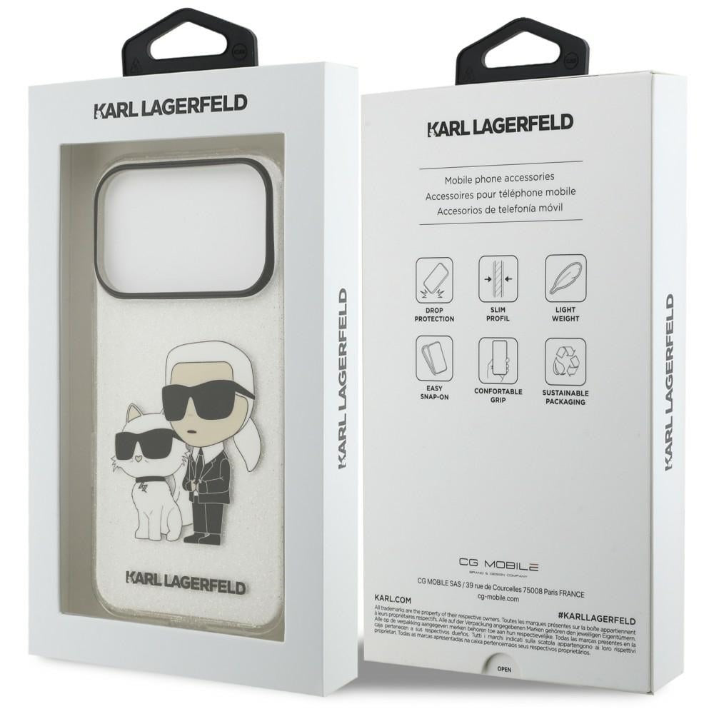 Funda para Apple iPhone 18 Pro Max / 17 Pro Max, Karl Lagerfeld, IML Glitter Karl and Choupette NFT, Transparente