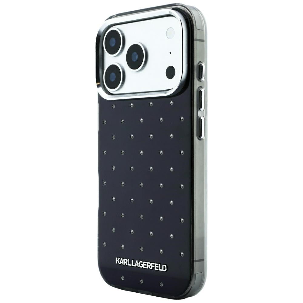 Funda para Apple iPhone 18 Pro Max / 17 Pro Max, Karl Lagerfeld, IML con piedras de strass y logo electrochapado, Negra