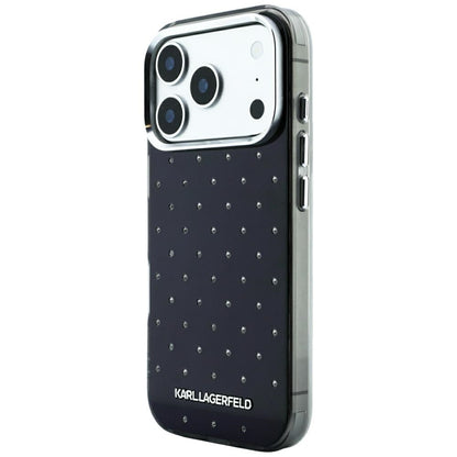 Funda para Apple iPhone 18 Pro Max / 17 Pro Max, Karl Lagerfeld, IML con piedras de strass y logo electrochapado, Negra