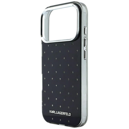 Funda para Apple iPhone 18 Pro Max / 17 Pro Max, Karl Lagerfeld, IML con piedras de strass y logo electrochapado, Negra