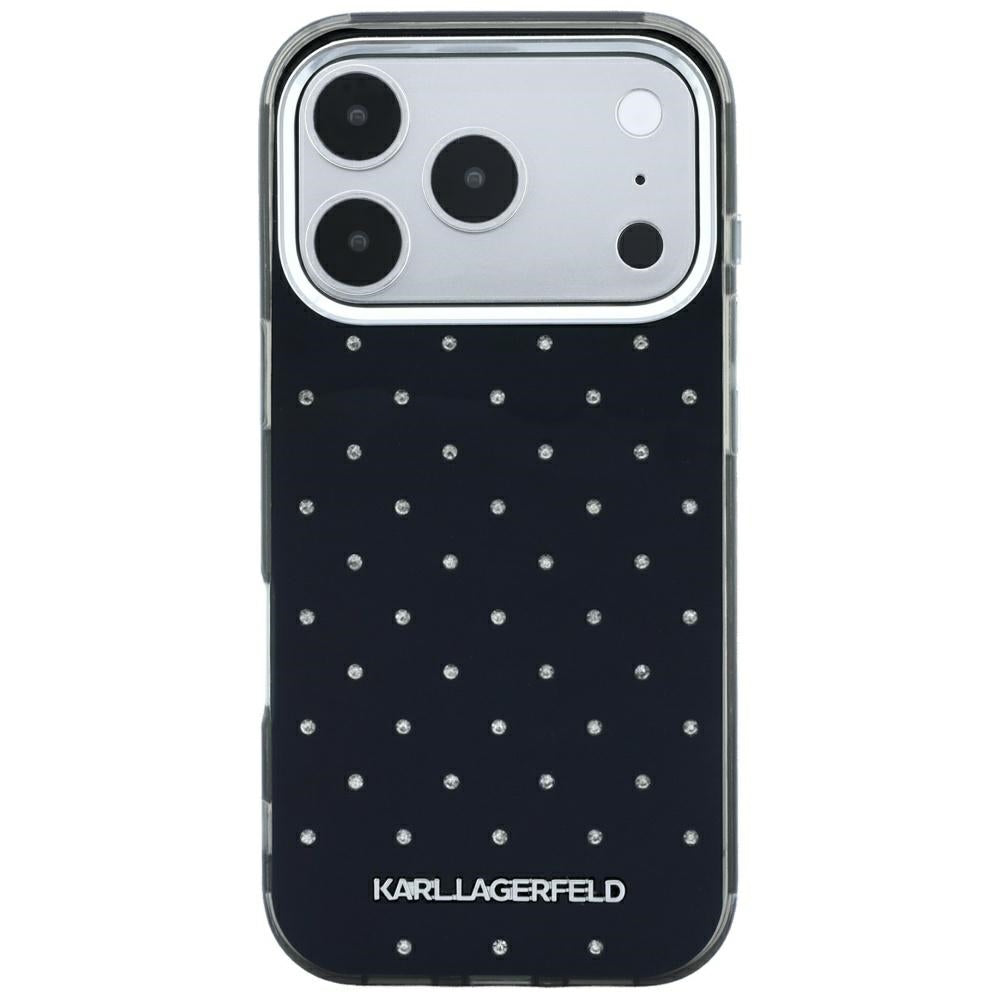Funda para Apple iPhone 18 Pro Max / 17 Pro Max, Karl Lagerfeld, IML con piedras de strass y logo electrochapado, Negra