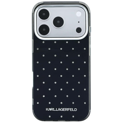 Funda para Apple iPhone 18 Pro Max / 17 Pro Max, Karl Lagerfeld, IML con piedras de strass y logo electrochapado, Negra