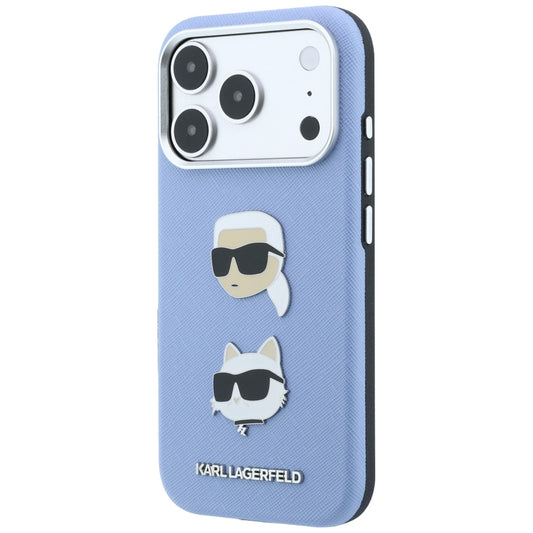 Funda para Apple iPhone 18 Pro Max / 17 Pro Max, Karl Lagerfeld, Saffiano con Pin de Cabeza de Karl & Choupette y Logo, Azul
