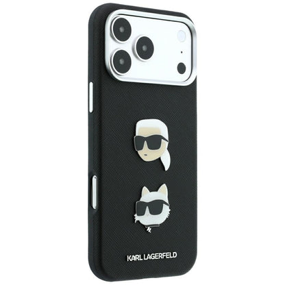 Case for Apple iPhone 18 Pro Max / 17 Pro Max, Karl Lagerfeld, Saffiano with Karl & Choupette Head's Pin and Logo, Black